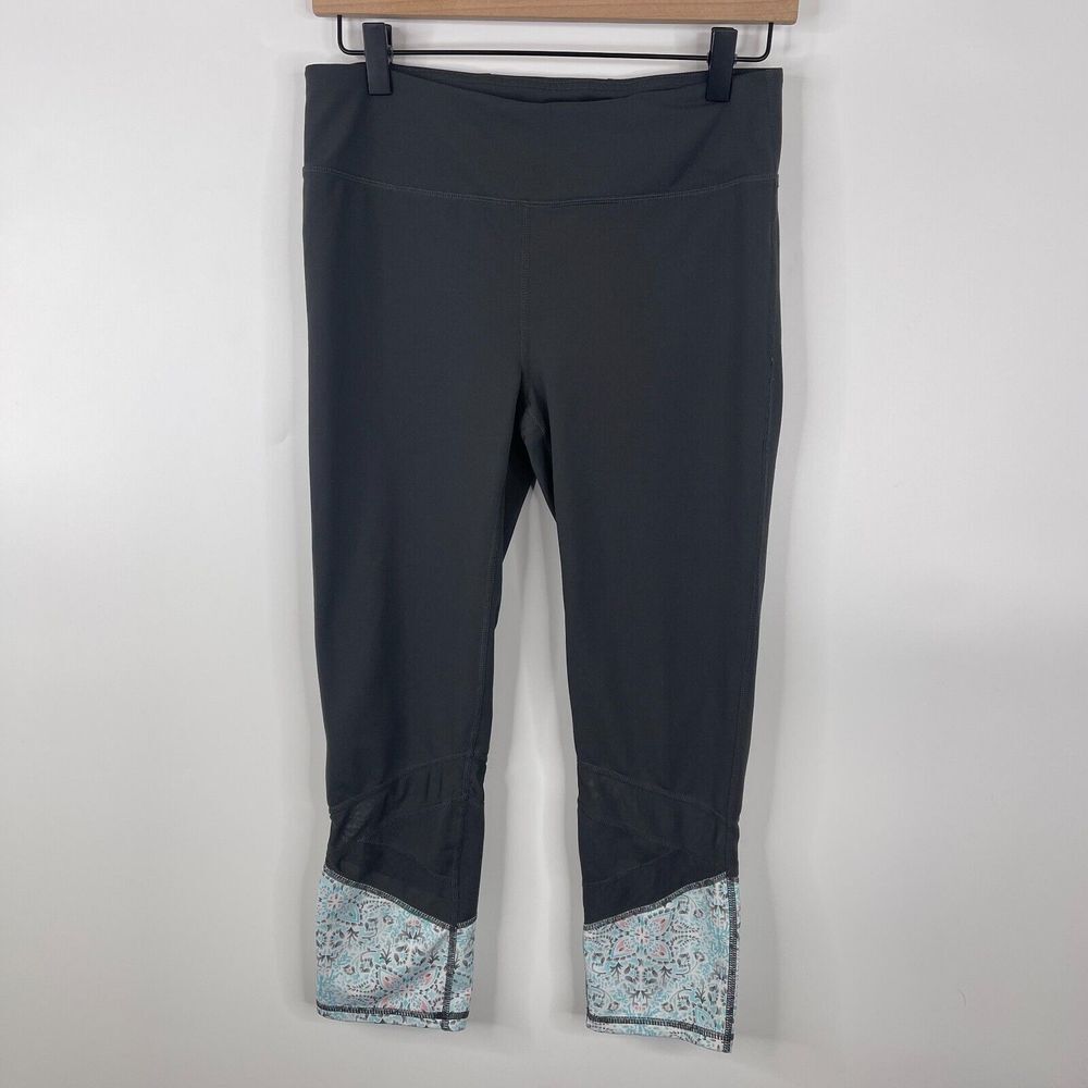 Gaiam Womens Leggings Size M Gray Blue Capri Yoga Runnng Pocket Activewear